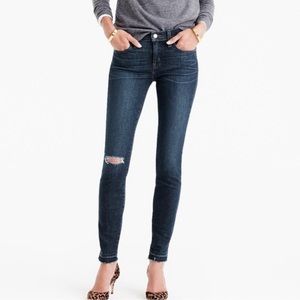 J. Crew Toothpick Distressed Ankle Raw Hem Dark Wash Skinny Blue Jeans